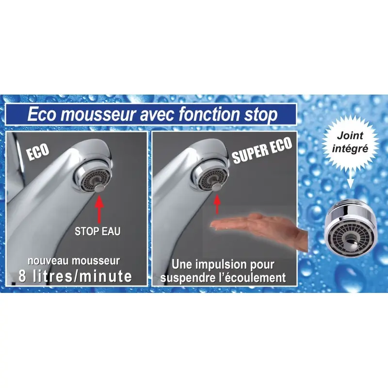 une simple pression de la main pour économiser l'eau avec Eco mousseur fonction stop robinet