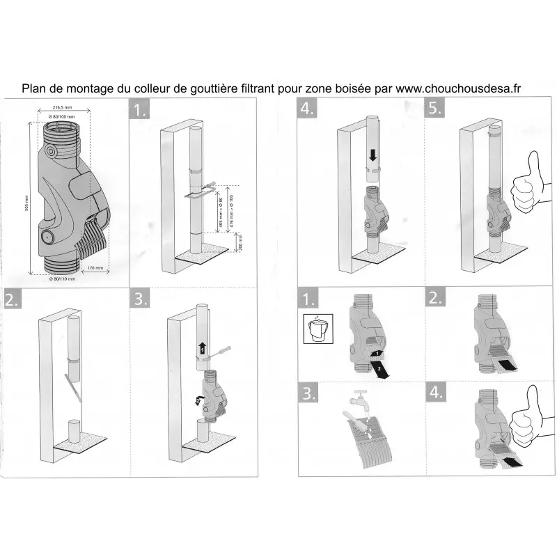 Plan de montage du collecteur de gouttière Rainus