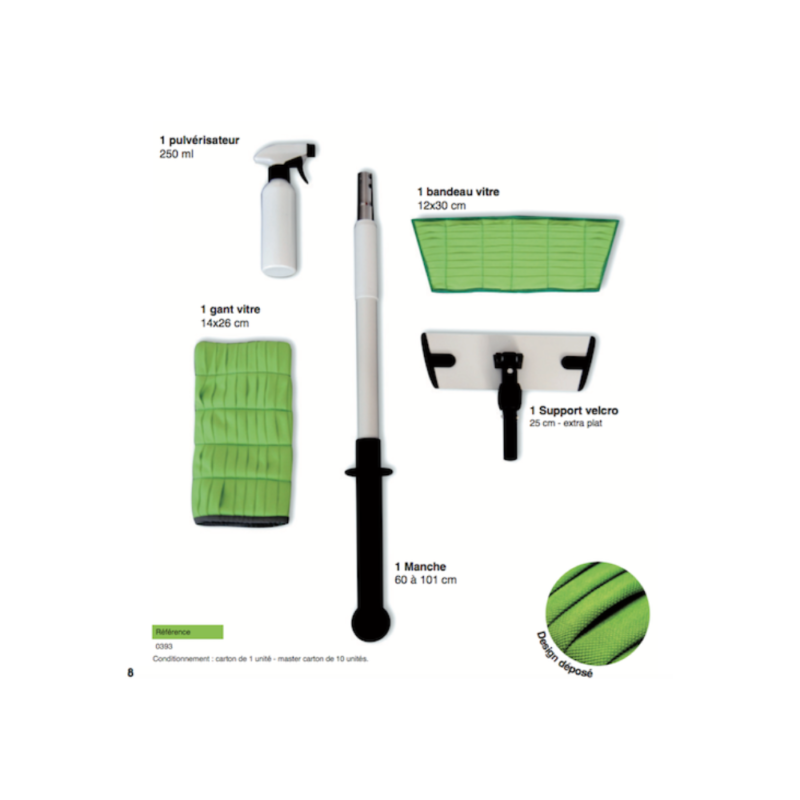 kit microfibre vitres à plis 30 cm DELTA pour vitres et vitrines