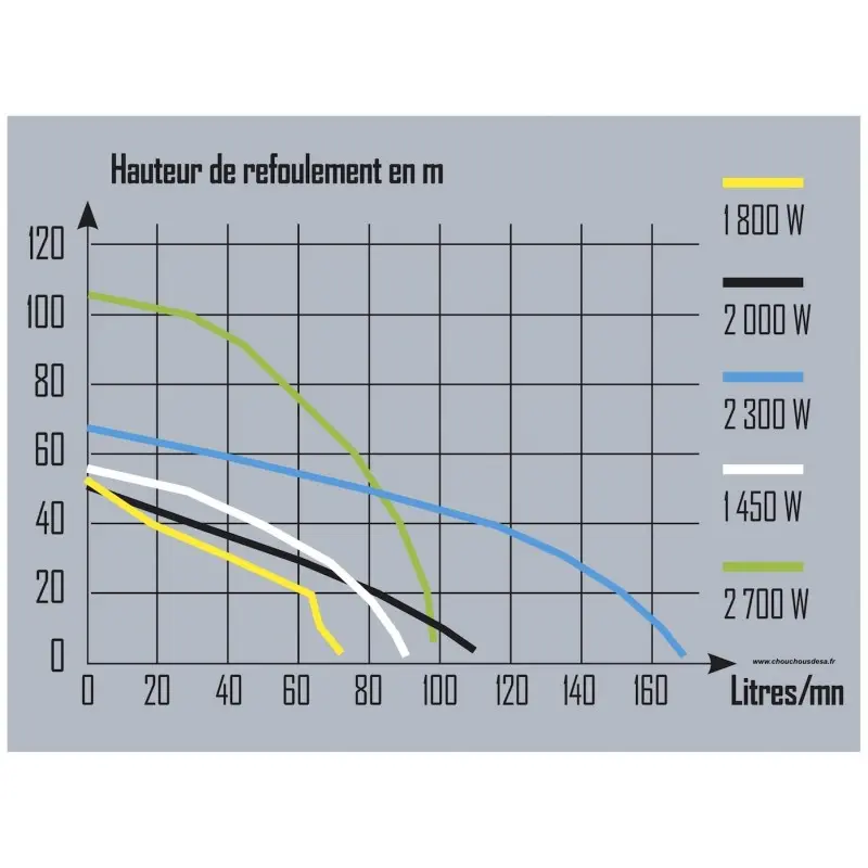 Performances de la pompe verticale auto-amorçante 2700W