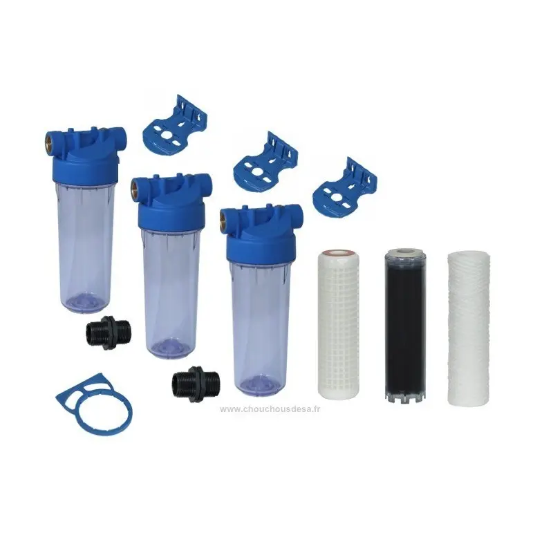 Kit 3 filtres pour eaux de source, puits ou forage 9 pouces 3/4