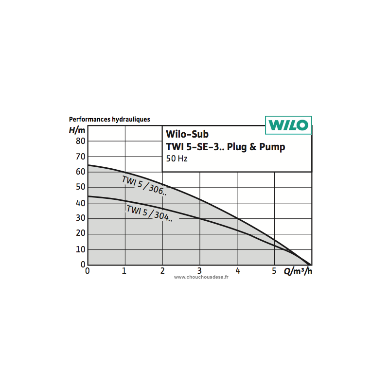 Performance de la pompe pour forage et puits Wilo TWI 5 SE 304 P&P mono