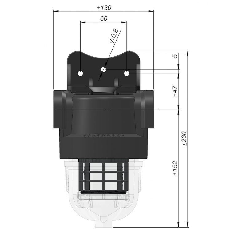 Dimensions vu de face du filtre Cintropur SL 160 Smart Line