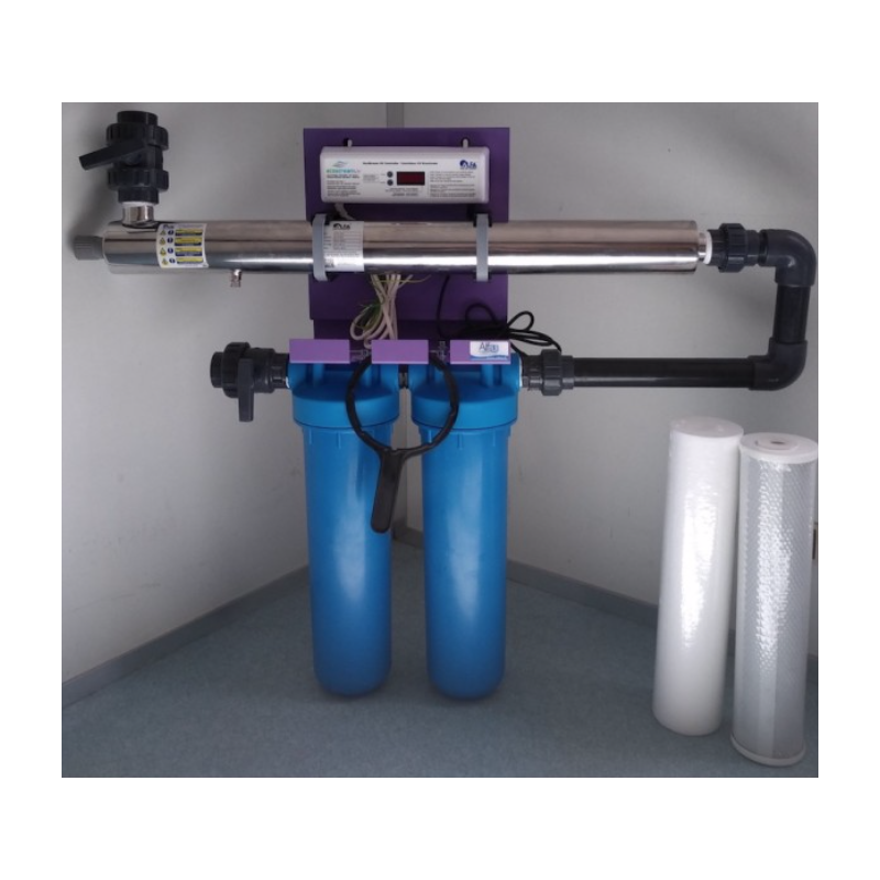 Station Skid Ecostream Alfaa avec ses filtres 20 pouces BIG pour traitement de l'eau par UV