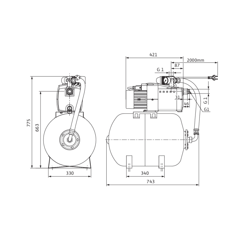 Surpresseur multicellulaire HiMulti 3 H50-25 P Wilo avec ballon 100 L