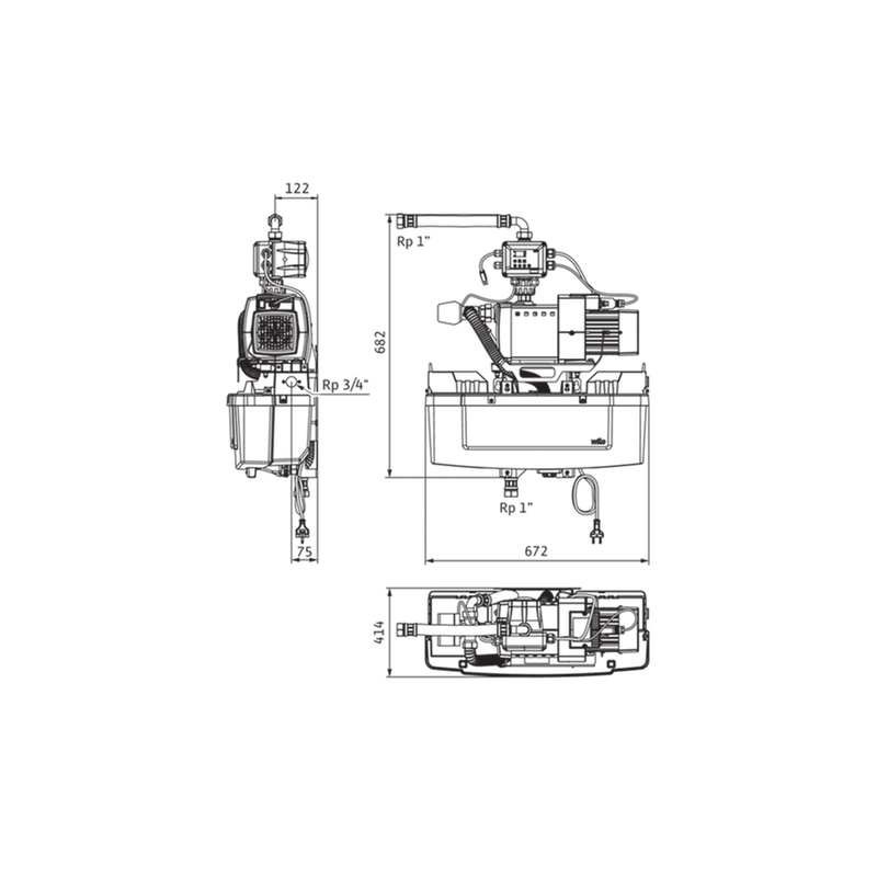 Plan d'encombrement du module Wilo RAIN1-45 EM pour gestion d'eau de pluie