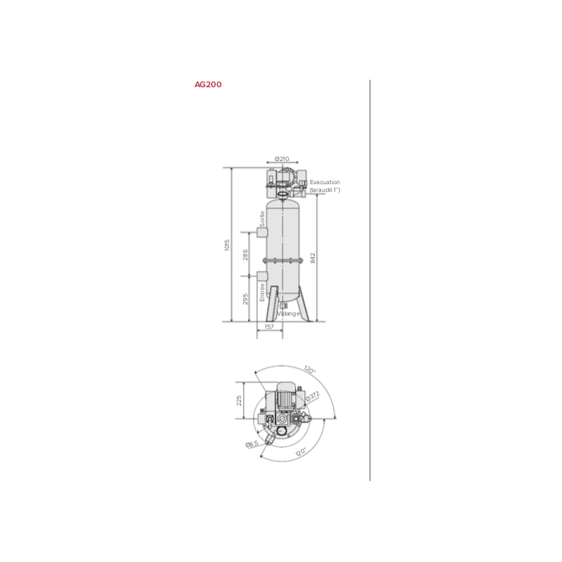 Dimensions et encombrement du filtre sédiments AG1Filtre AG200 Hectron