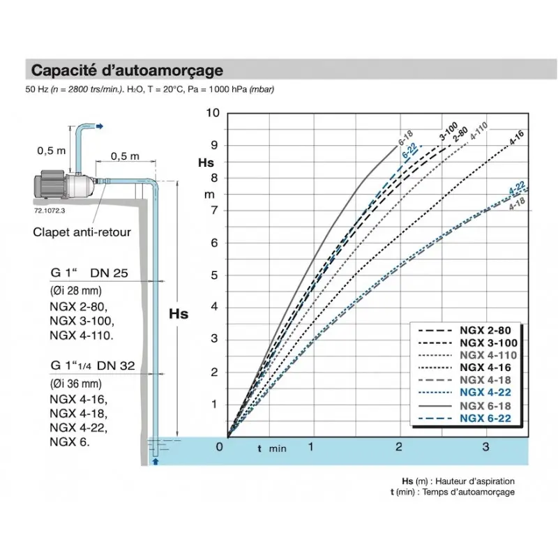 Les capacités d'amorçage de la pompe de surface auto-amorçante NGX M 2-80 Calpeda