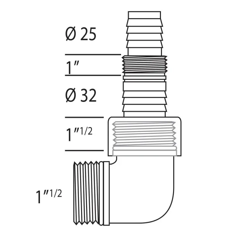 Raccord pour sortie de pompe dimensions