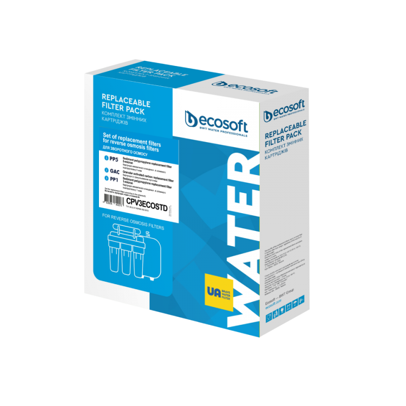 Kit 3 filtres avant osmose inverse pour osmoseur Absolue Ecosoft