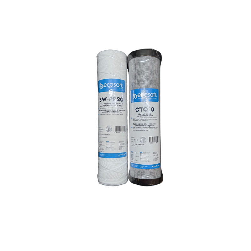 Kit 2 filtres 20 microns bobiné et charbon actif en 10 pouces Ecosoft