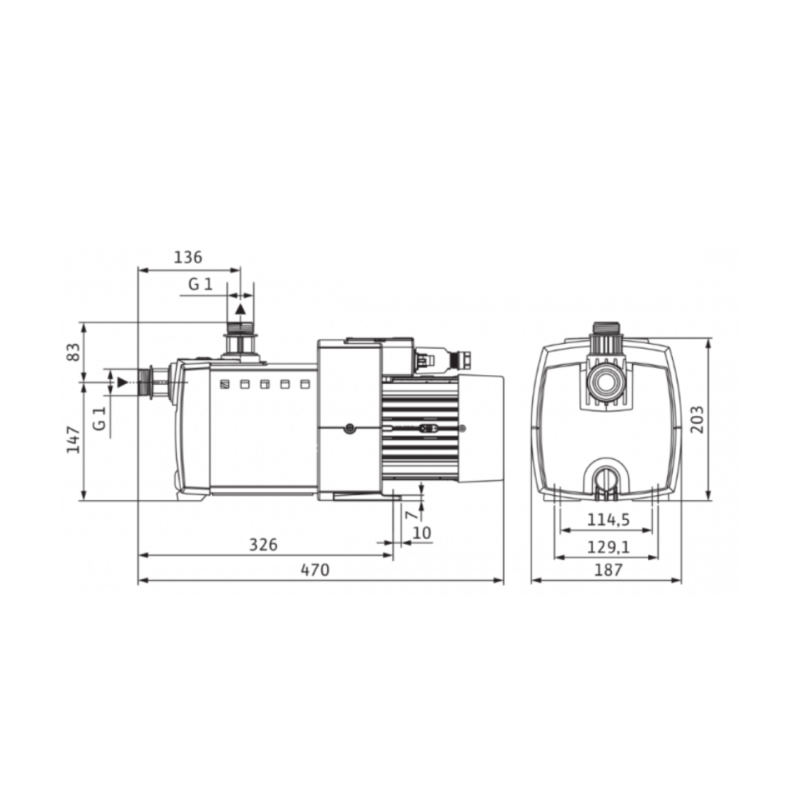 Plan des dimensions de la pompe de surface Wilo HiMulti 3-25 P
