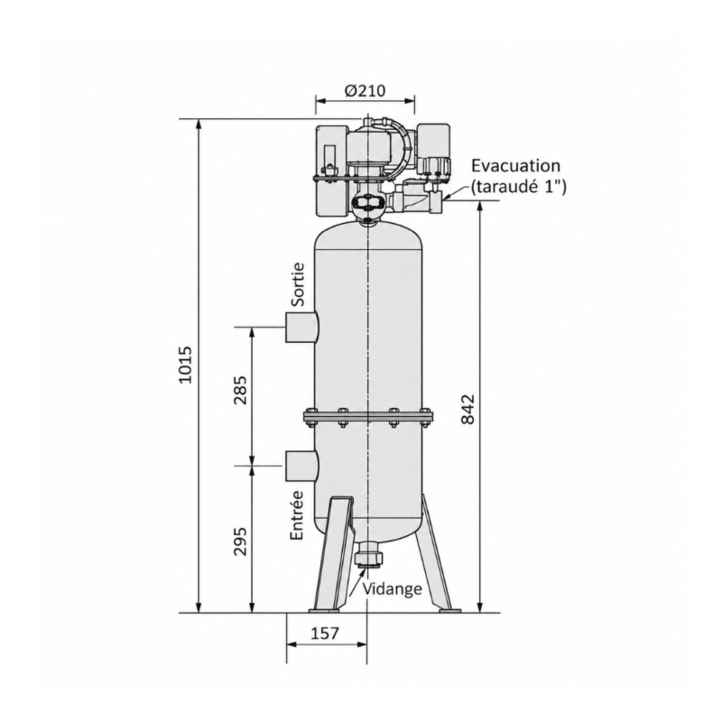 Dimensions du filtre à sédiments automatique AG200 Hectron vue de côté