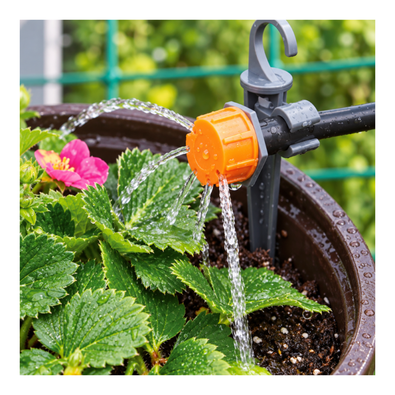 Goutteur du kit d'irrigation goutte à goutte arrosant une plante