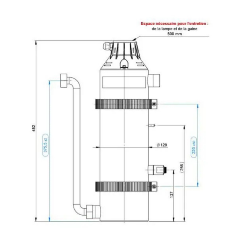 Schéma des dimensions du réacteur UVPLUS W36 UV Germi