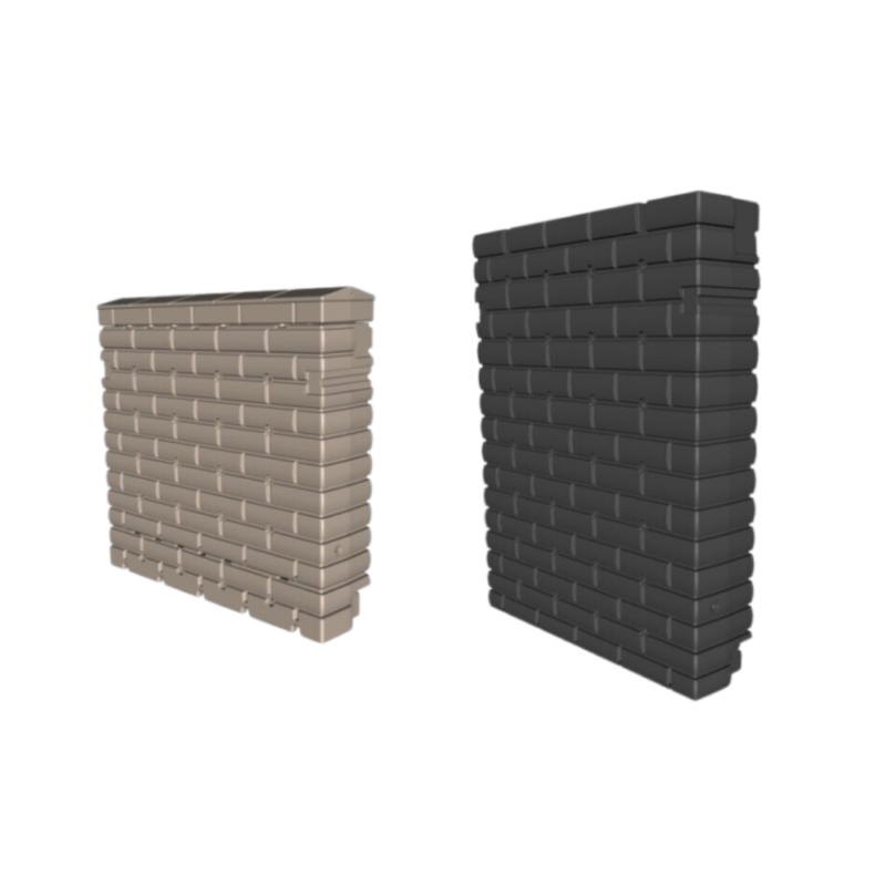 Deux récupérateurs d’eau de pluie Pluvioblock Biorock coloris Dune et Black Granit