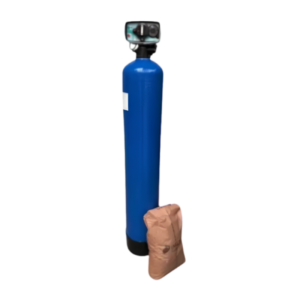 Filtre correcteur neutraliseur de pH à calcite, avec sa bouteille et sa vanne